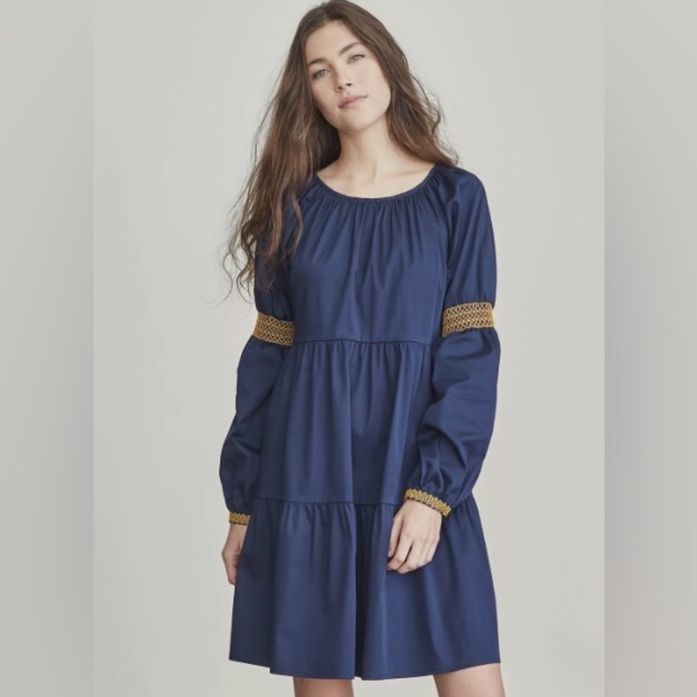 Elizabeth and James Navy Dress with Gold Details